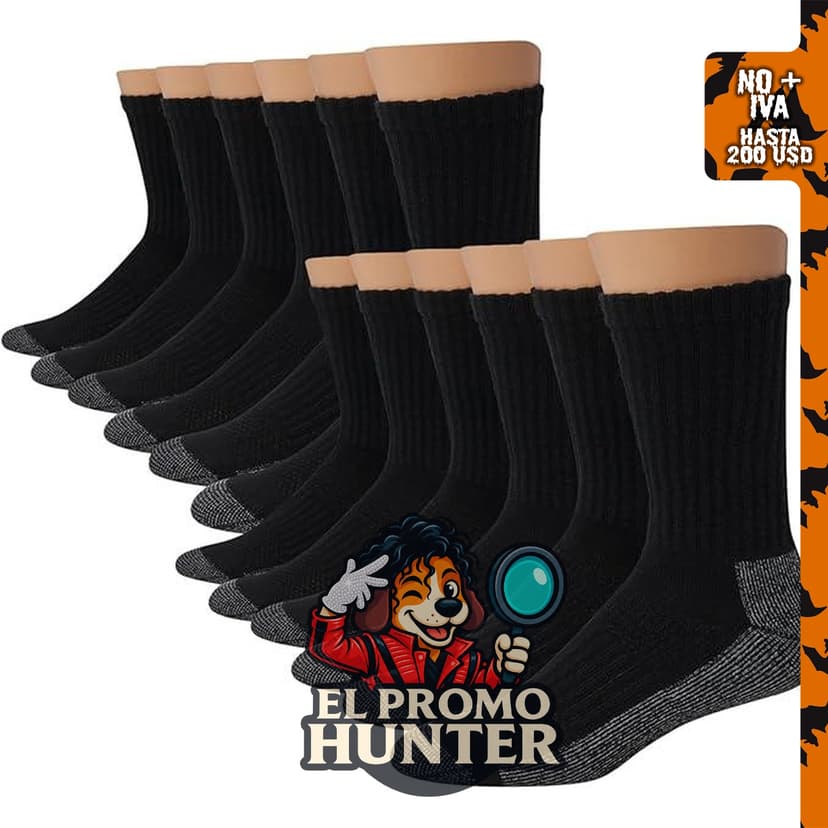 Hanes Calcetines de trabajo largos acolchados para hombre, control de olor y absorción de humedad, en negro y blanco.