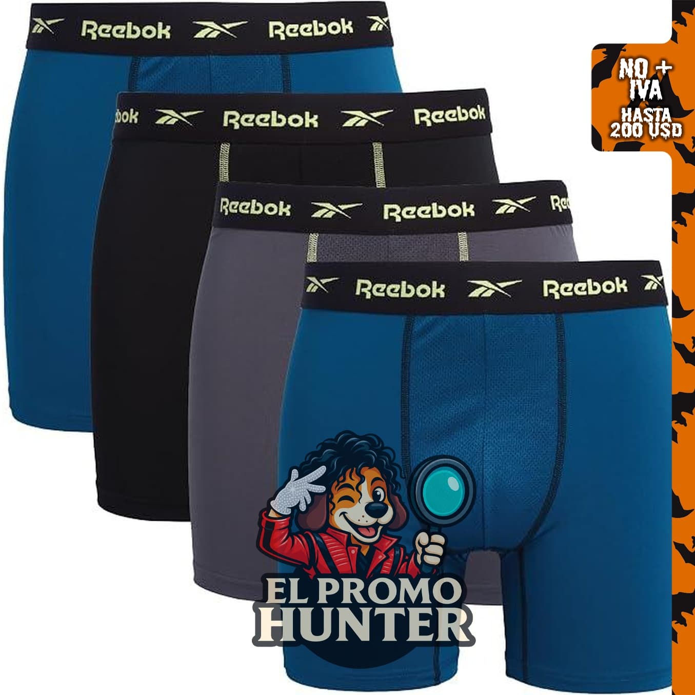 Reebok Calzoncillos tipo bóxer para hombre, paquete de 4 unidades.