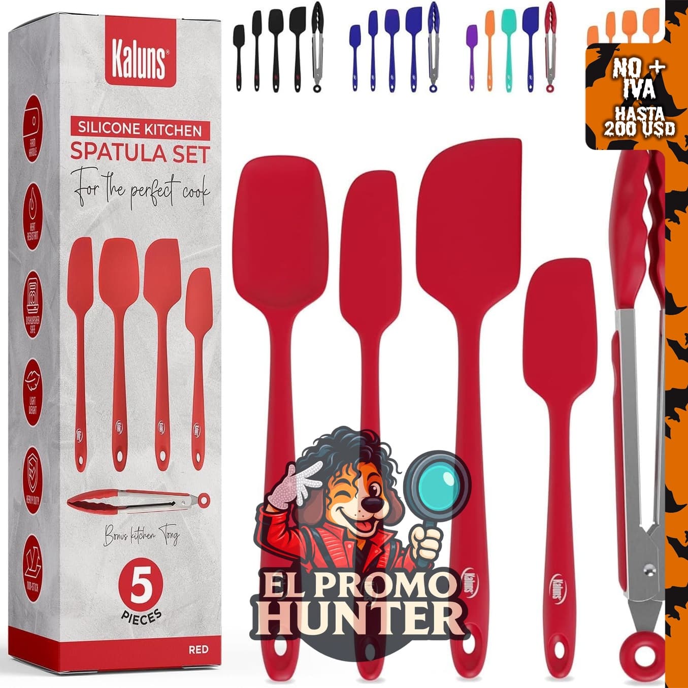 Kaluns Juego de espátulas de silicona, incluye 4 espátulas de goma resistentes al calor hasta 315 °C, núcleo de acero inoxidable.