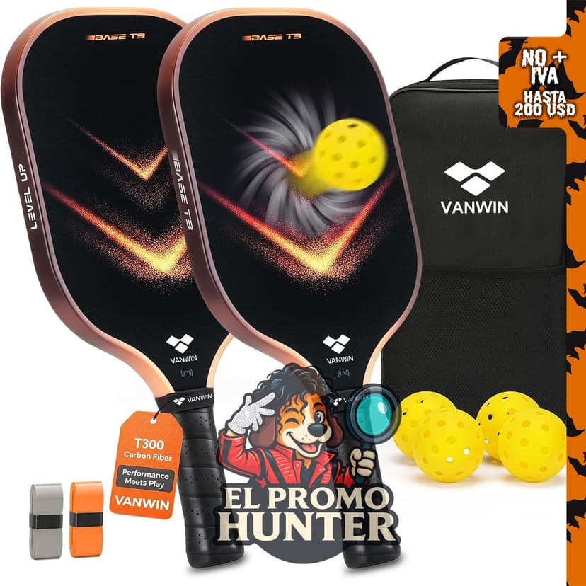 Juego de 2 palas de pickleball VANWIN de fibra de carbono (218 g).