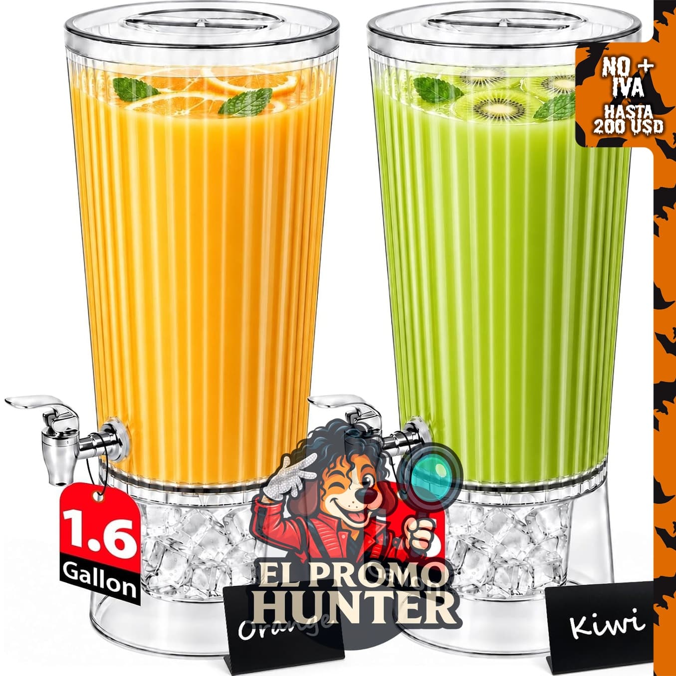 Dispensador de bebidas de 1.6 galones, contenedor para jugo.