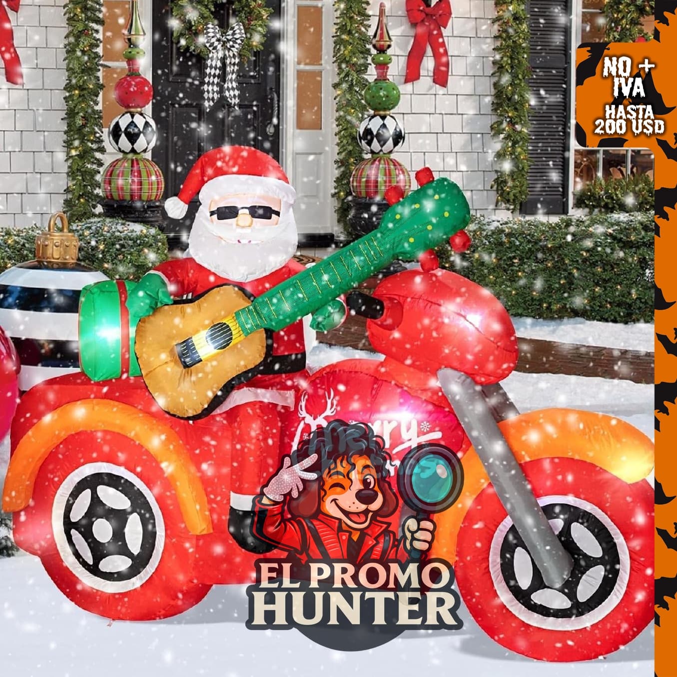 Papá Noel inflable de Navidad de 7.0 pies con motocicleta, decoraciones para exteriores e interiores.