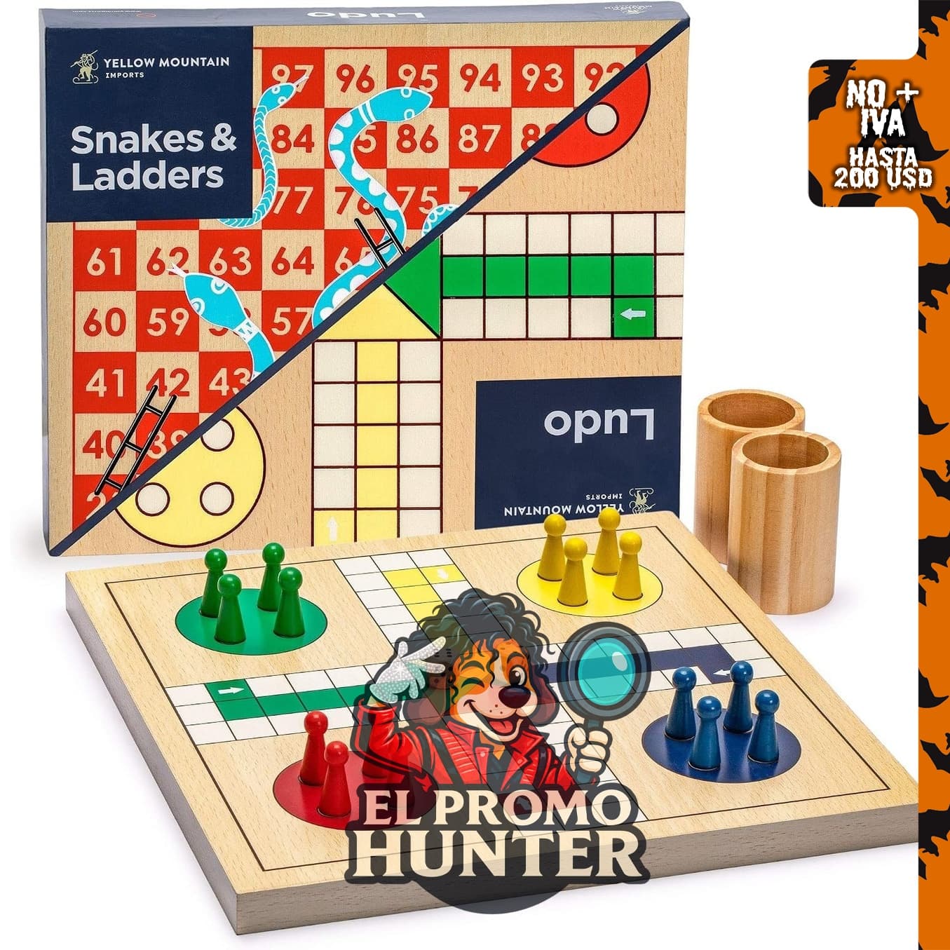 YMI Juego de ludo de serpientes y escaleras 2 en 1, 28.7 cm
