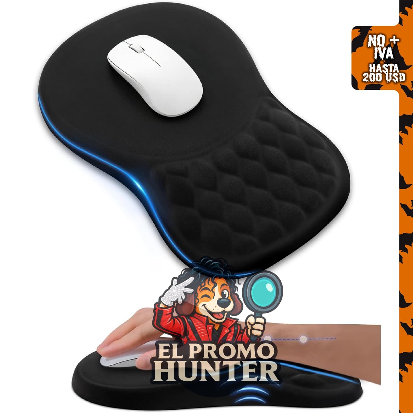 Alfombrilla ergonómica para mouse con reposamuñecas de espuma.