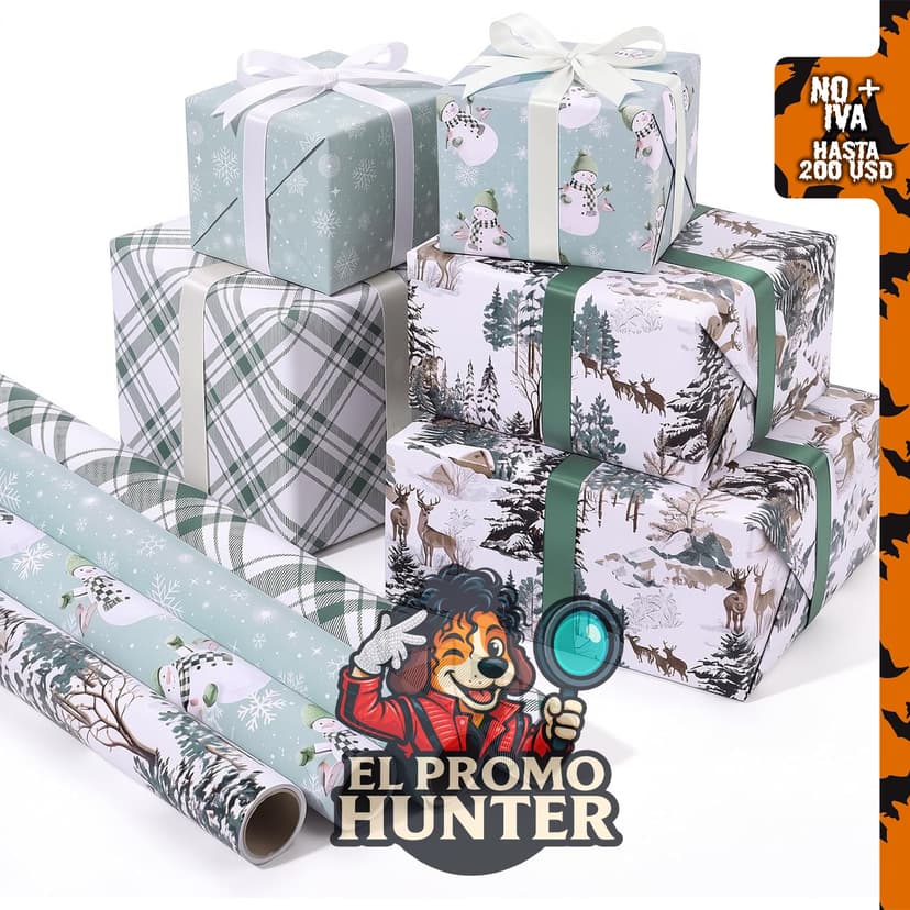 Papel de regalo de Navidad verde salvia jumbo, ideal para envolver regalos.