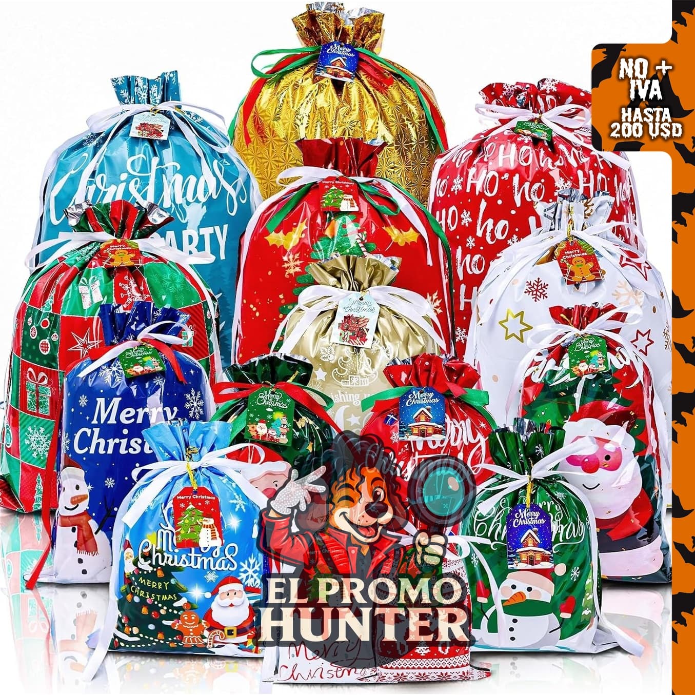 MGparty Bolsas de regalo de Navidad con cordón, paquete de 30 unidades.