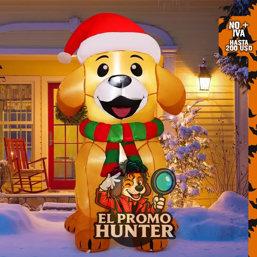 Inflable de Navidad de 1.5 m de Golden Retriever con LED integrados para decoración exterior.