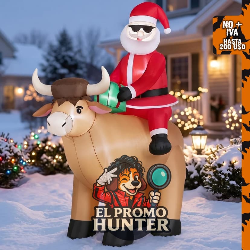 Kendane decoración inflable de Navidad de 7 pies (213 cm) con Santa Claus montando una vaca.
