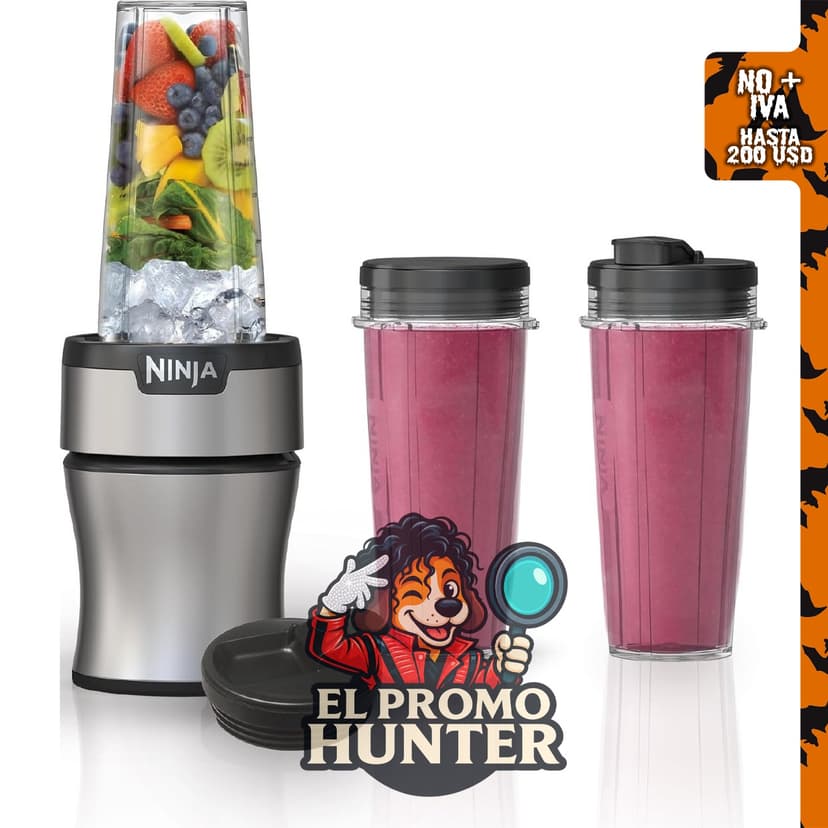 Ninja Nutri-Plus Licuadora personal 900PW, 3 tazas de 20 onzas, color plata.