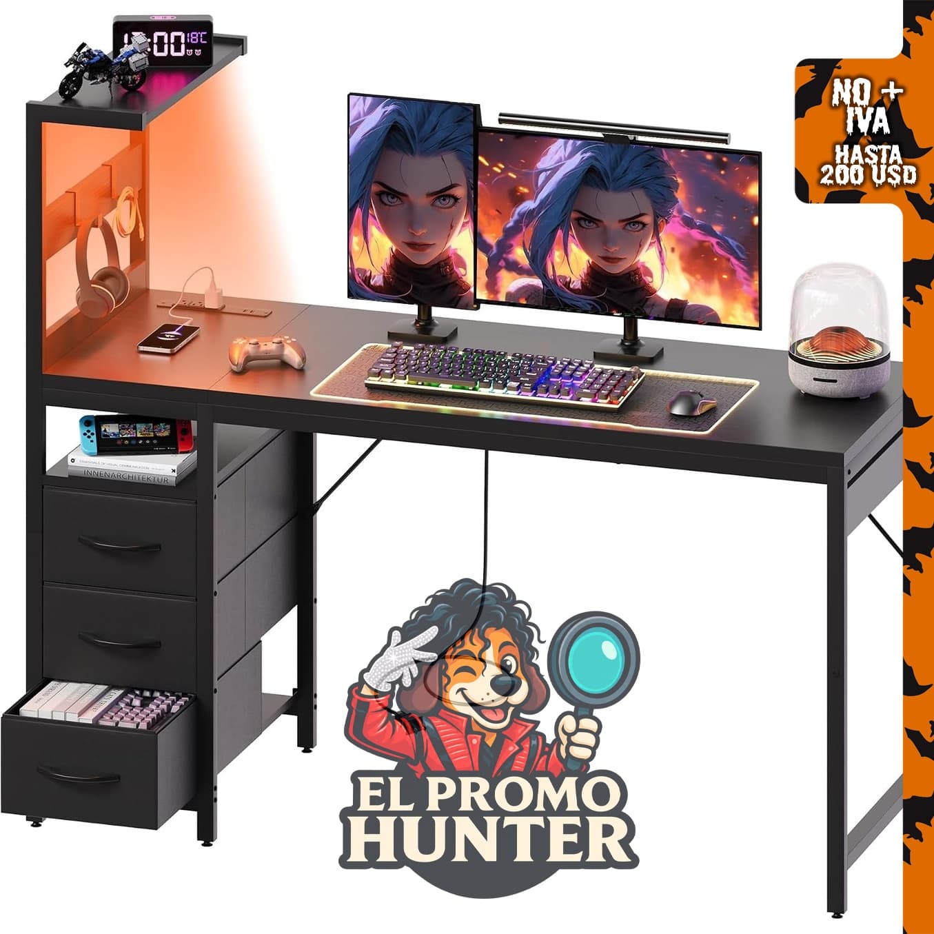 Escritorio pequeño para computadora de juegos de 48" (122 cm) con luces LED.