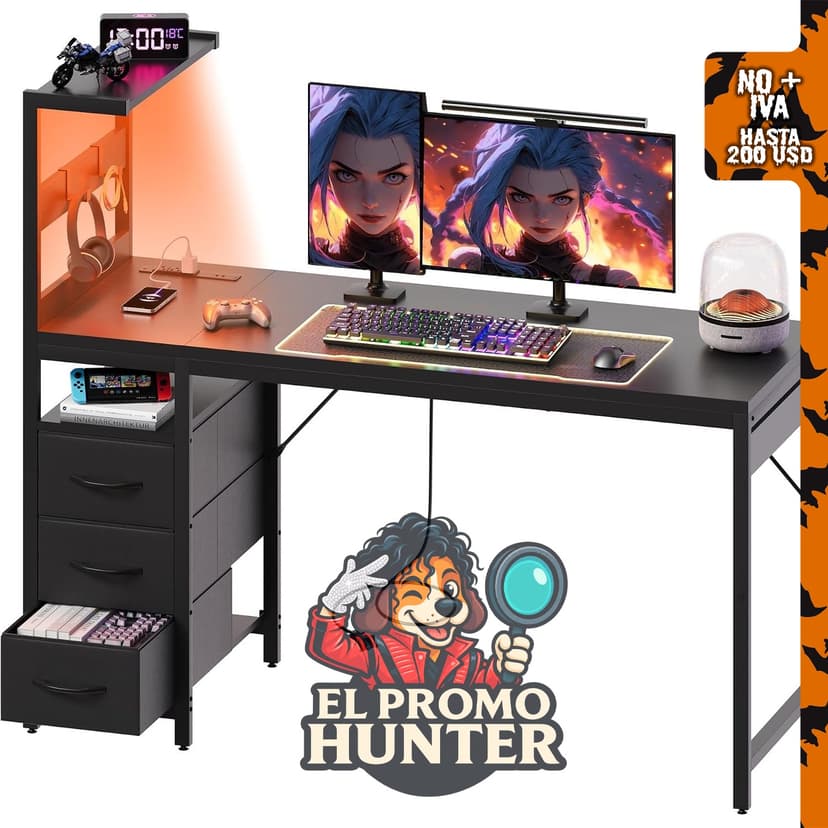 Escritorio pequeño para computadora de juegos de 48" (122 cm) con luces LED.
