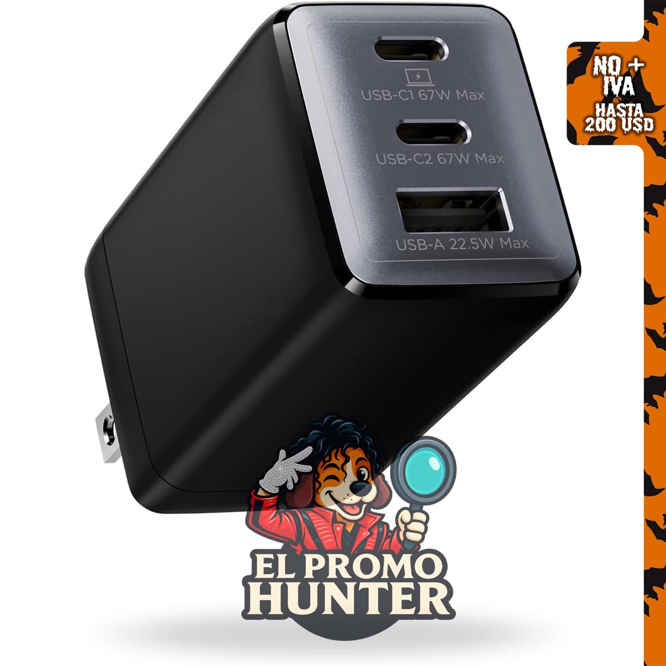 Cargador USB C de 67 W, bloque de carga rápida GaN de 3 puertos.
