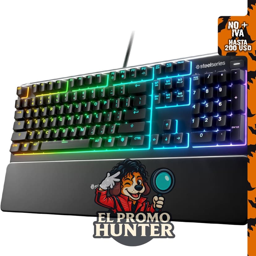 SteelSeries Apex 3 RGB - Teclado para videojuegos con iluminación RGB de 10 zonas y reposamuñecas magnético.