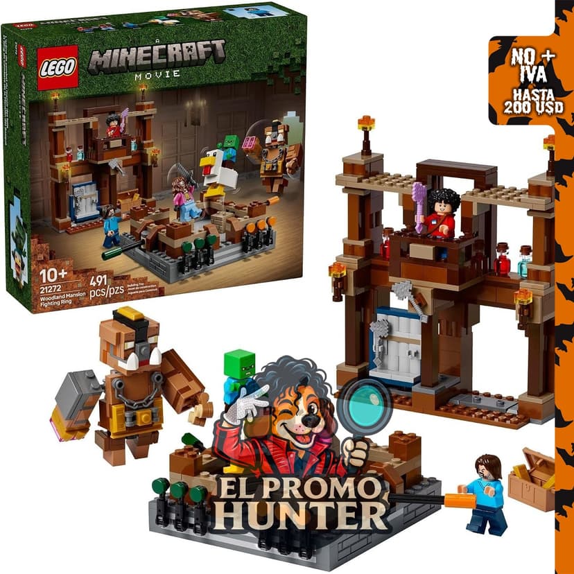 LEGO Minecraft Woodland Mansion Arena de Combate – Juguete de construcción con figuras de Steve, Garrett y Henry.