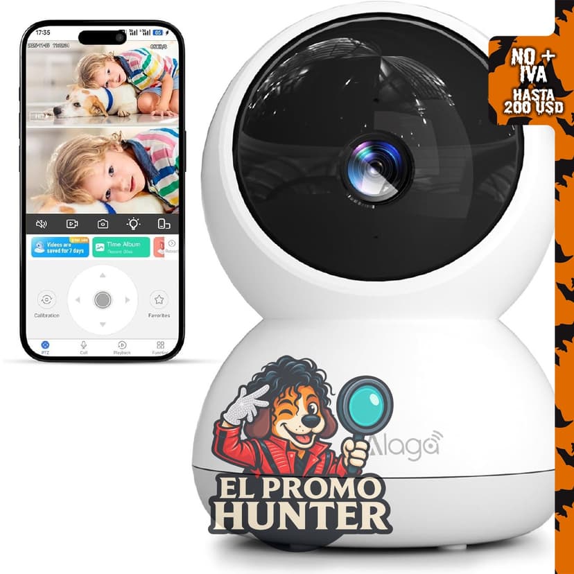 Cámara de seguridad Alaga 3K, interior con función Pan/Tilt de 360 °.
