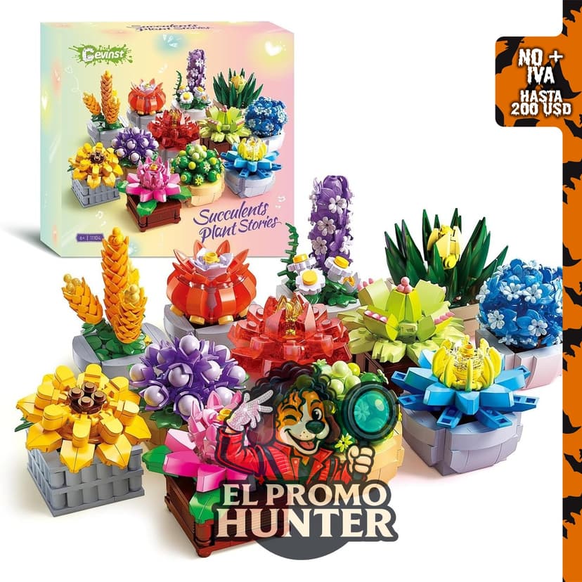 PIKARO Juego de construcción de flores y suculentas, incluye 12 plantas para crear.