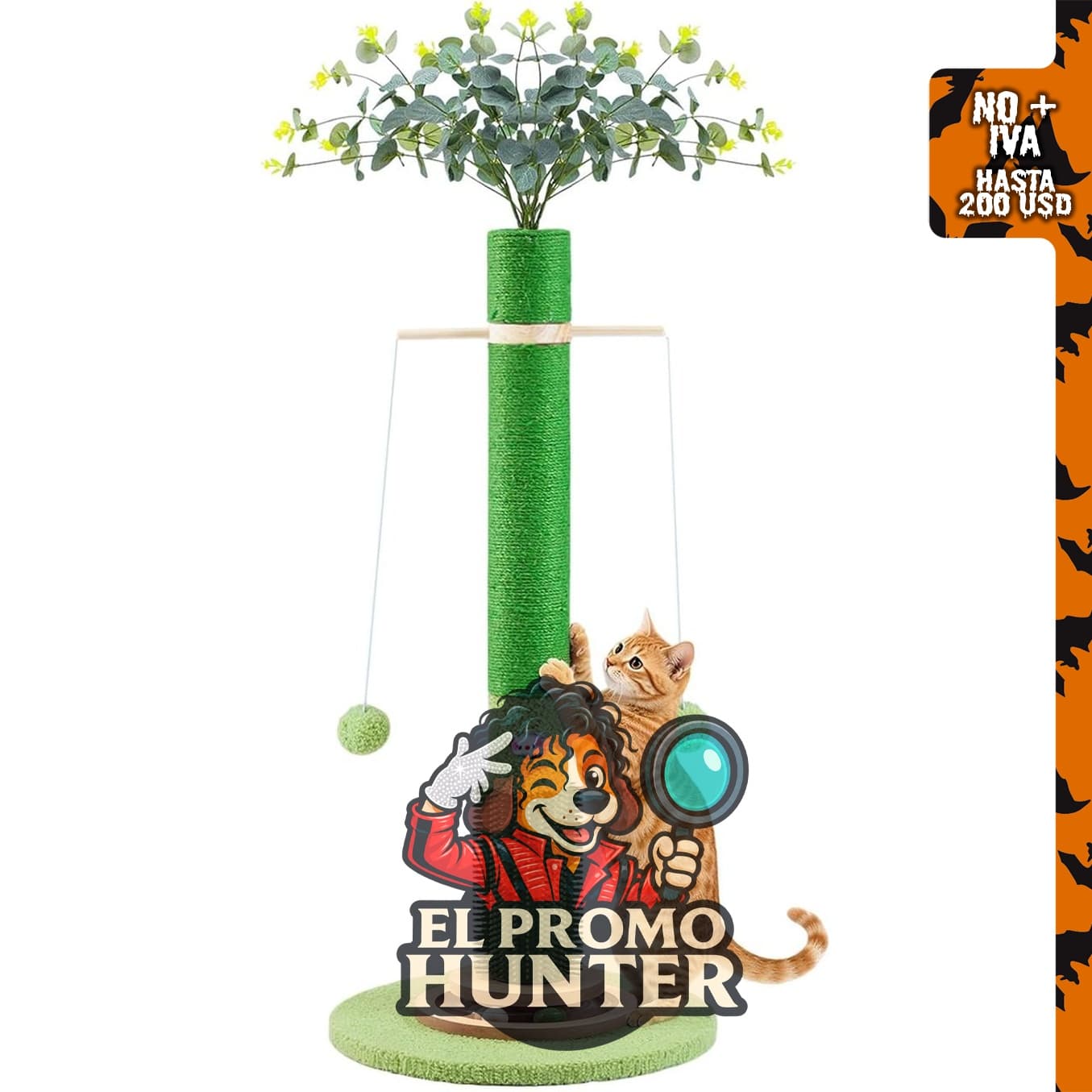 Poste rascador para gatos de 40" (102 cm) con cuerda de sisal natural.