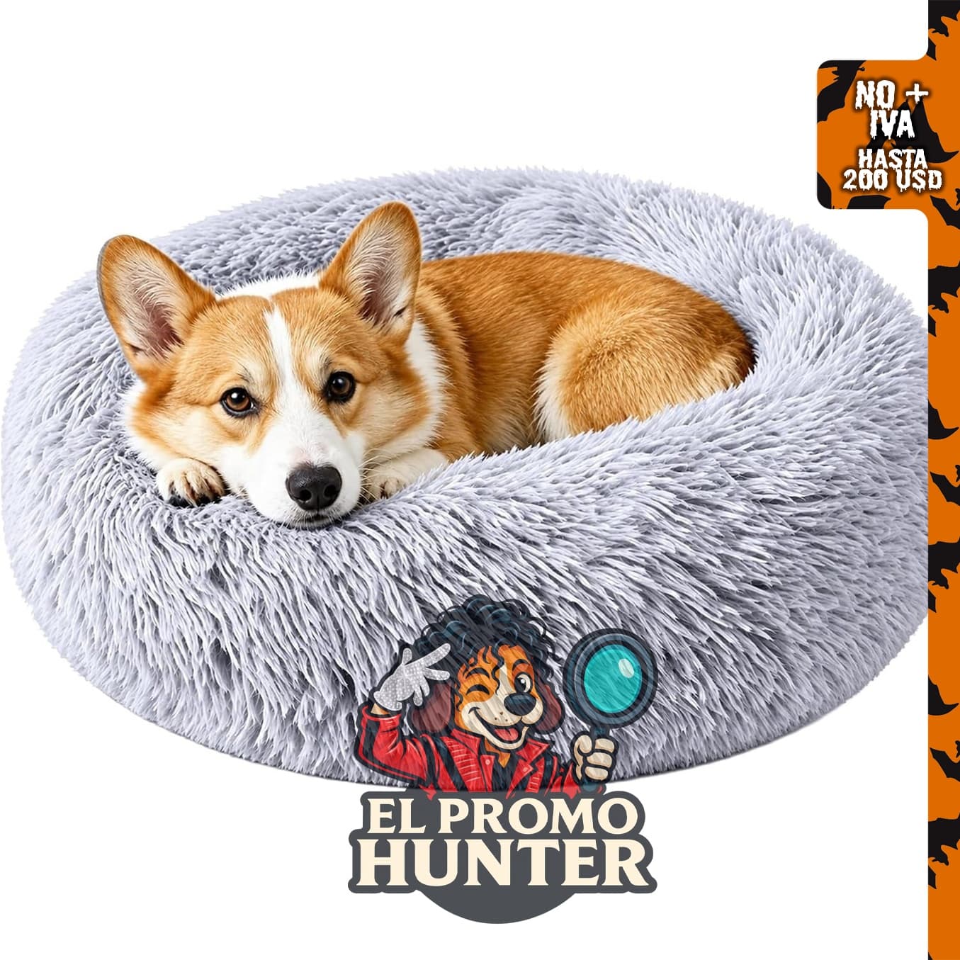 Cama calmante en forma de dona JimaPaws para perros medianos, redonda y lavable, con borde elevado.