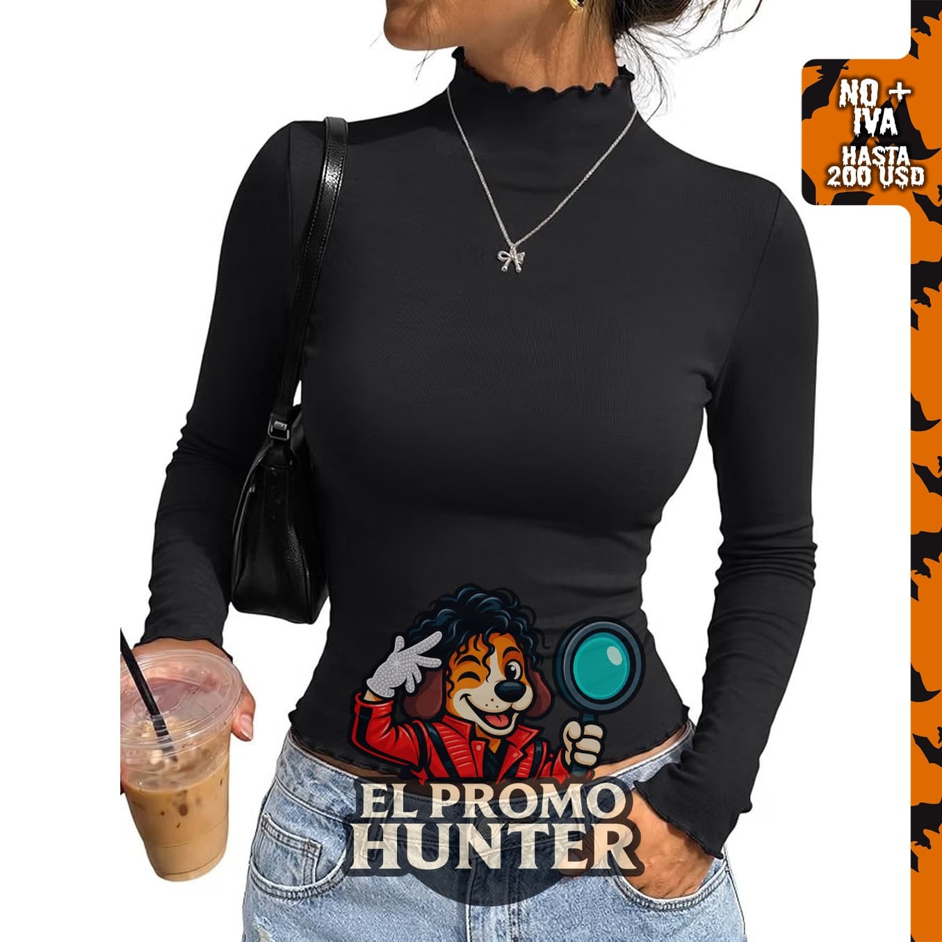AUTOMET Camisa de manga larga con cuello alto falso para mujer.