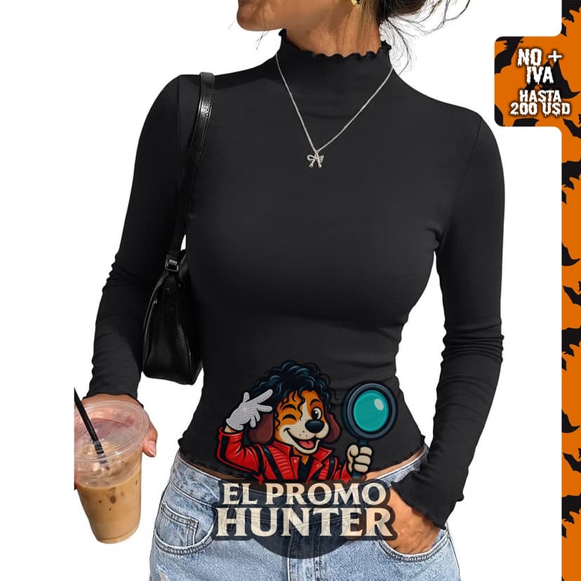 AUTOMET Camisa de manga larga con cuello alto falso para mujer.