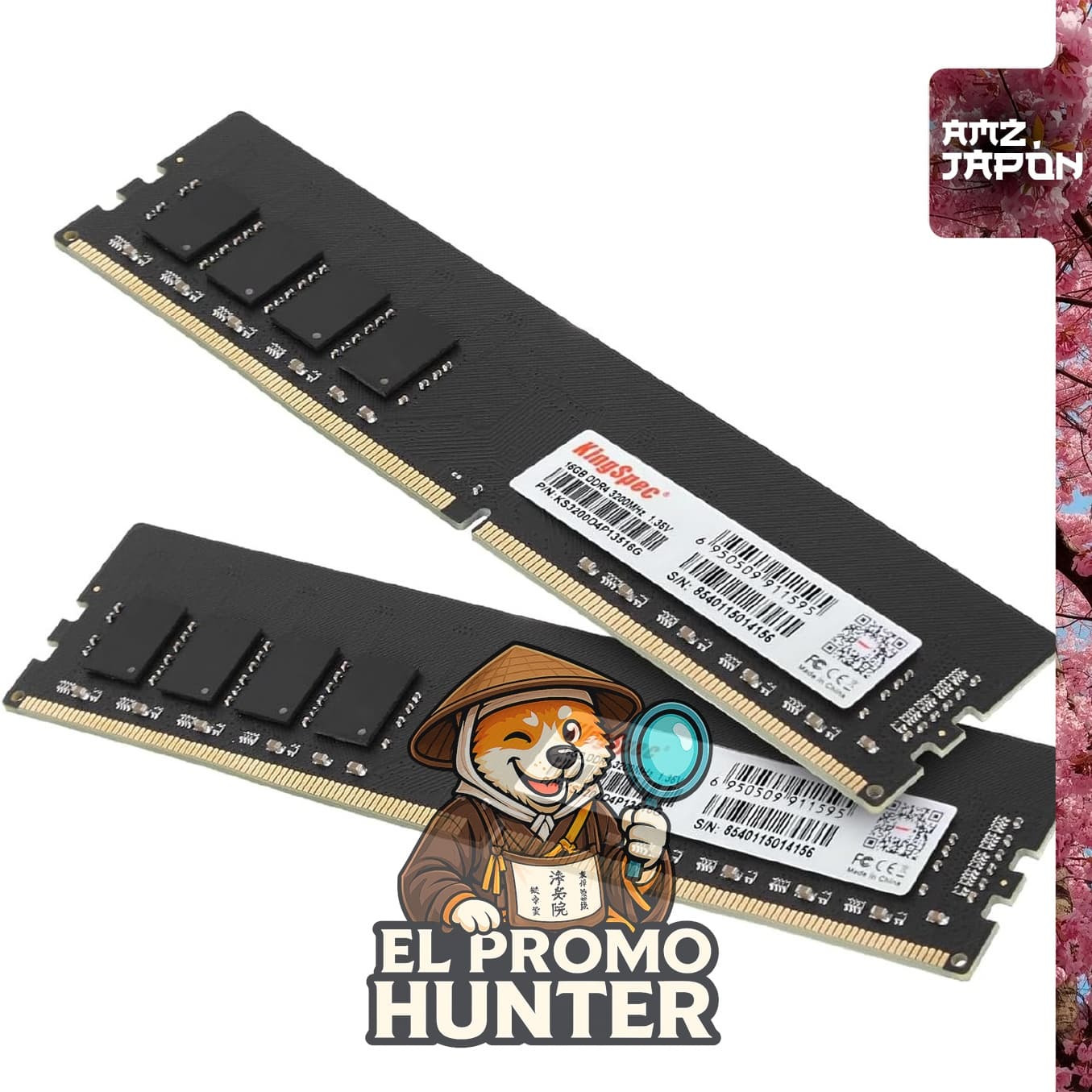 KingSpec Memory DDR4 RAM 3200MHz PC4-25600 8GB x 2 (16GB) 288Pin 1.35V para PC de escritorio