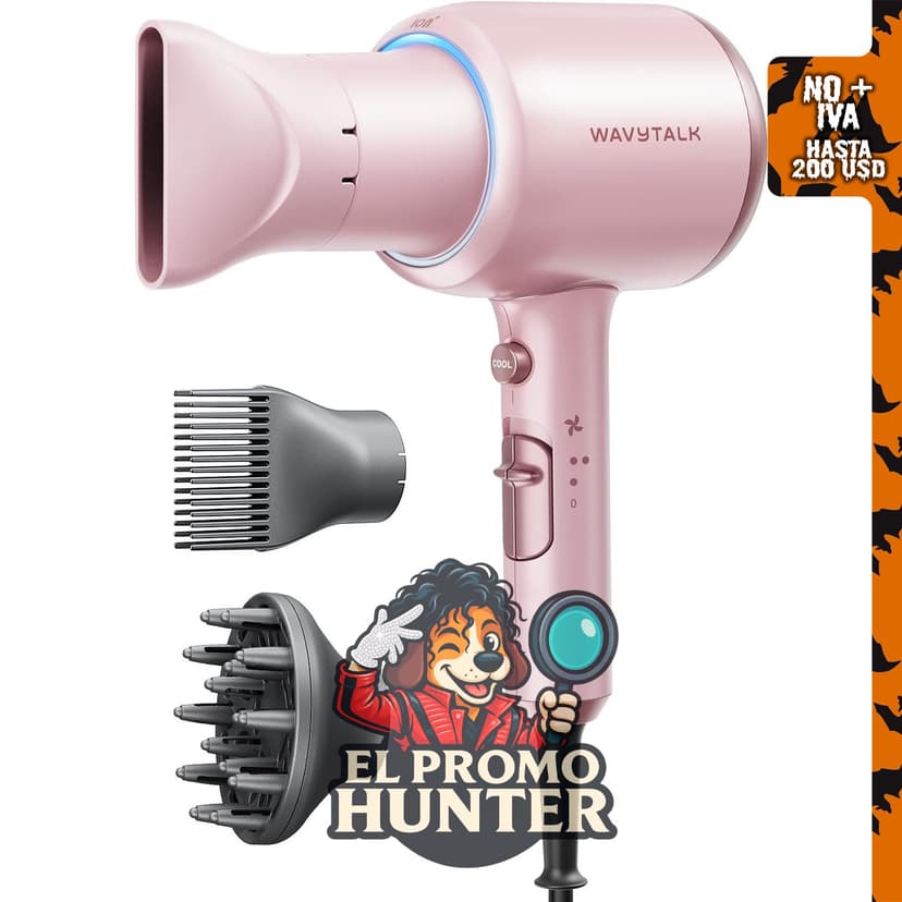 Wavytalk Secador de pelo iónico con difusor para cabello rizado.