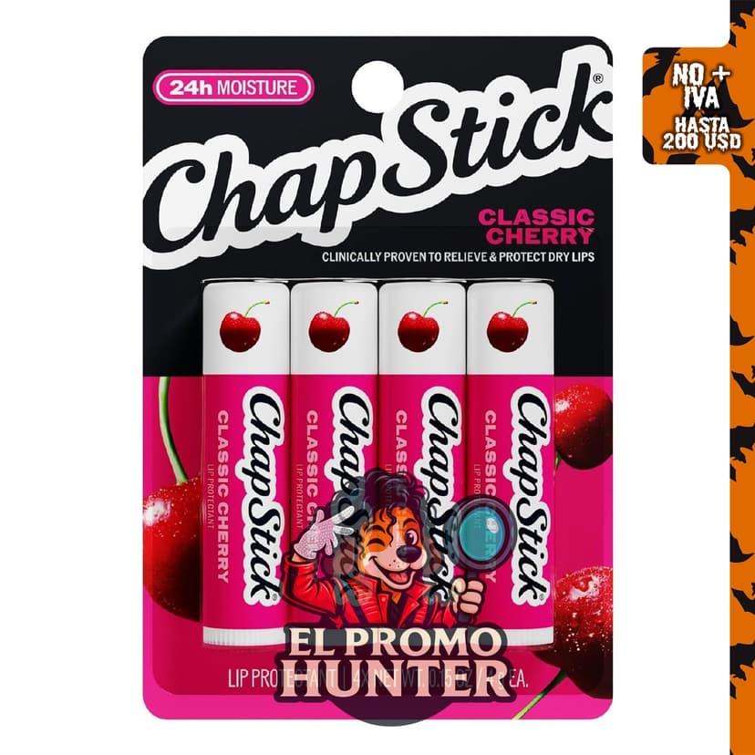 ChapStick Bálsamo labial clásico sabor cereza, hidratación por 24 horas.