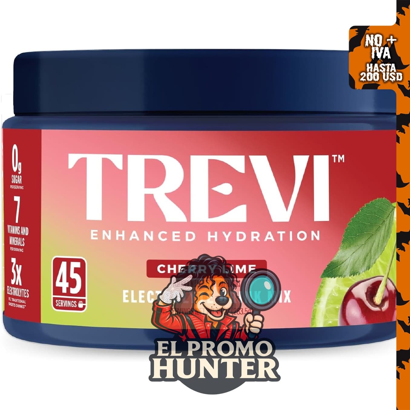 TREVI Electrolitos en polvo, sabor cereza-lima, sin azúcar, 45 porciones.