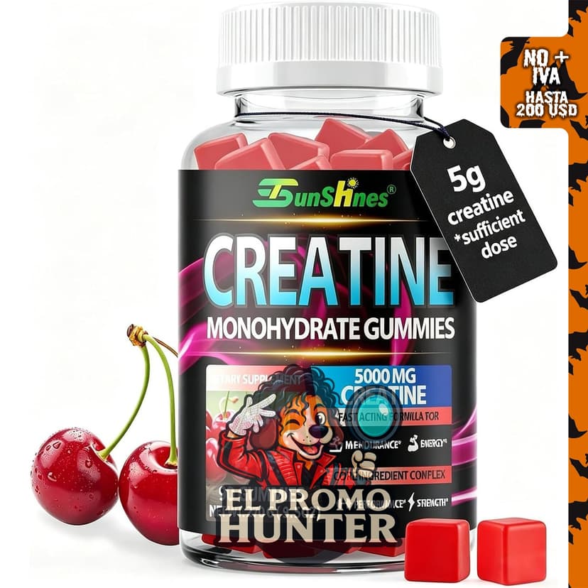 Gomitas de monohidrato de creatina, 5000 mg, veganas, sin azúcar, sabor cereza, 90 unidades.