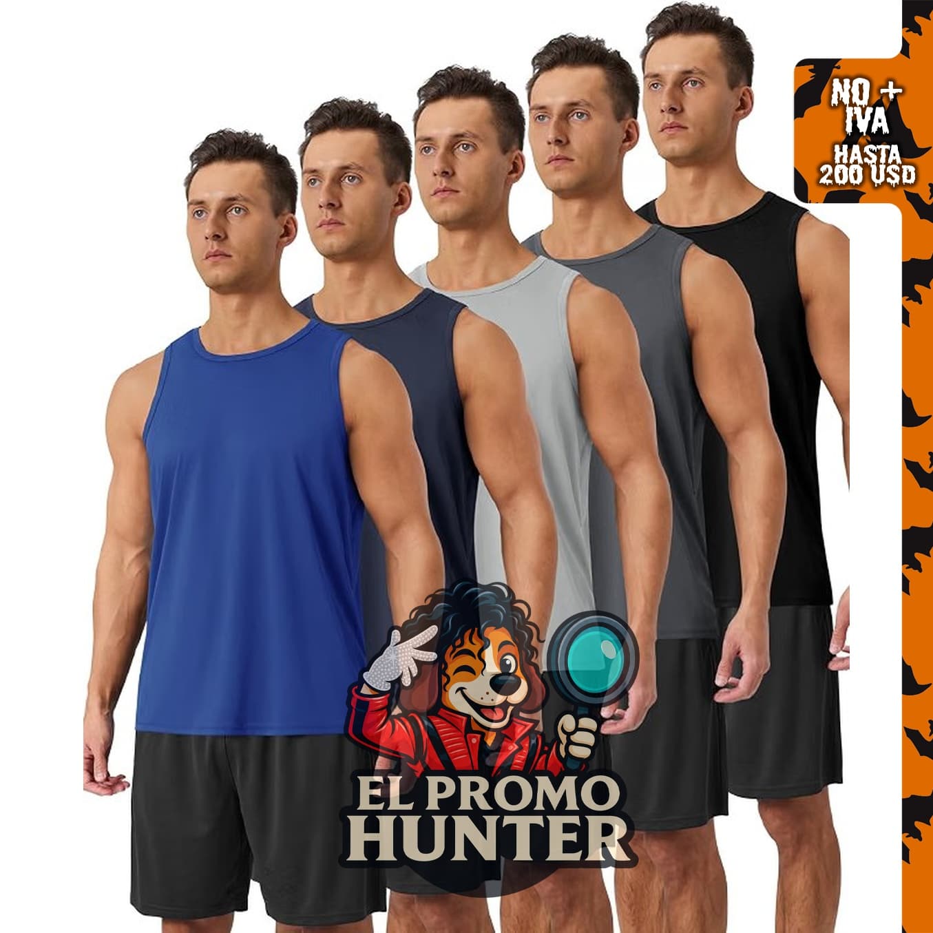Paquete de 5 camisetas sin mangas para hombre, secado rápido y absorción de humedad.