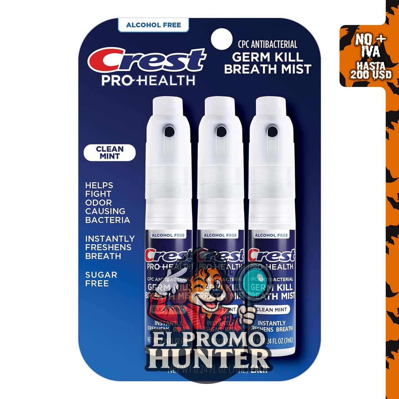 Crest Pro-Health Espray portátil sin alcohol CPC con sabor a menta limpia, 3 unidades (7 ml cada una).