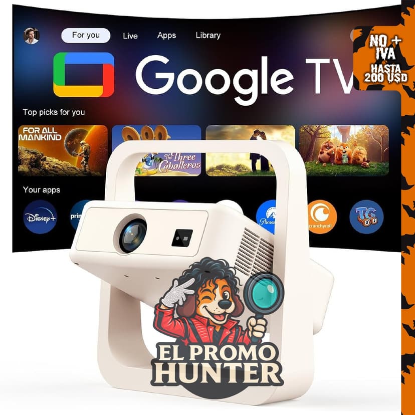 Proyector inteligente oficial de Google TV con soporte.