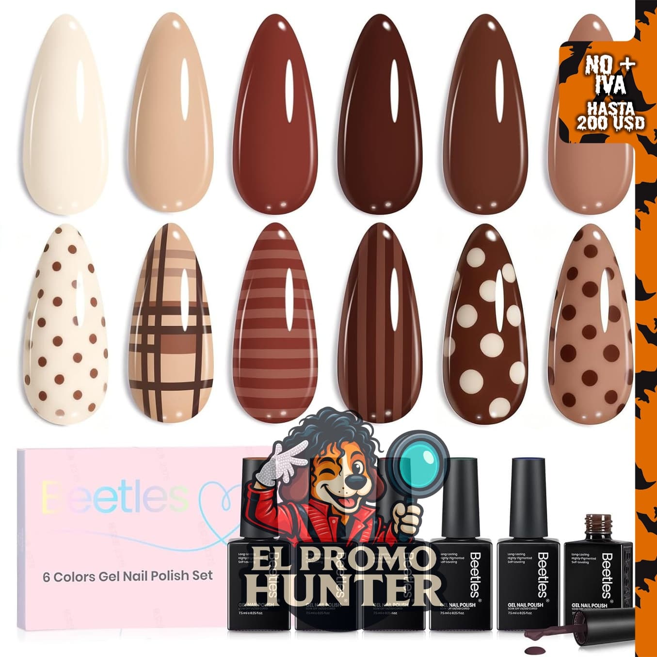 Beetles Juego de esmaltes de gel marrón, colección aroma tostado.