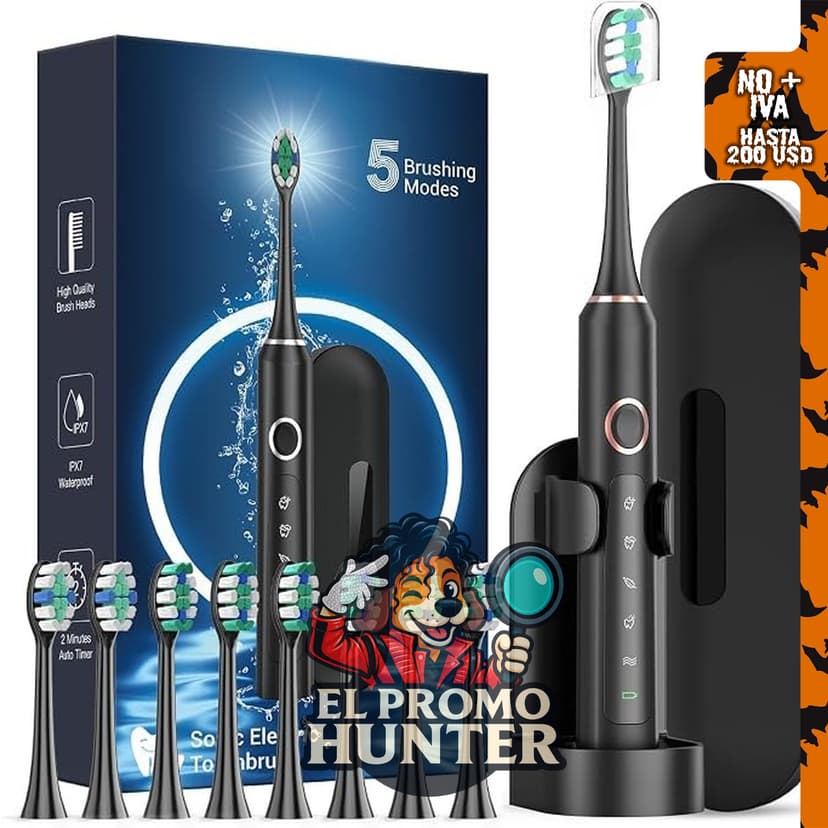 Cepillo de dientes eléctrico Rtauys M5, sónico, incluye 8 cabezales y estuche de viaje, batería de 120 días.
