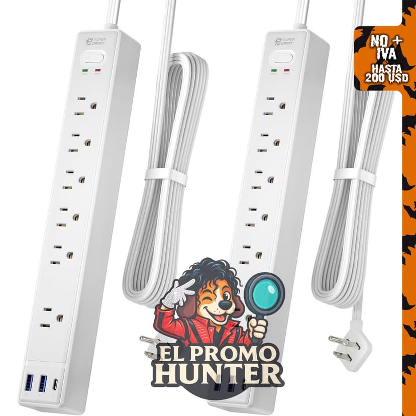 Paquete de 2 cables de extensión de 6 pies, regleta protectora.