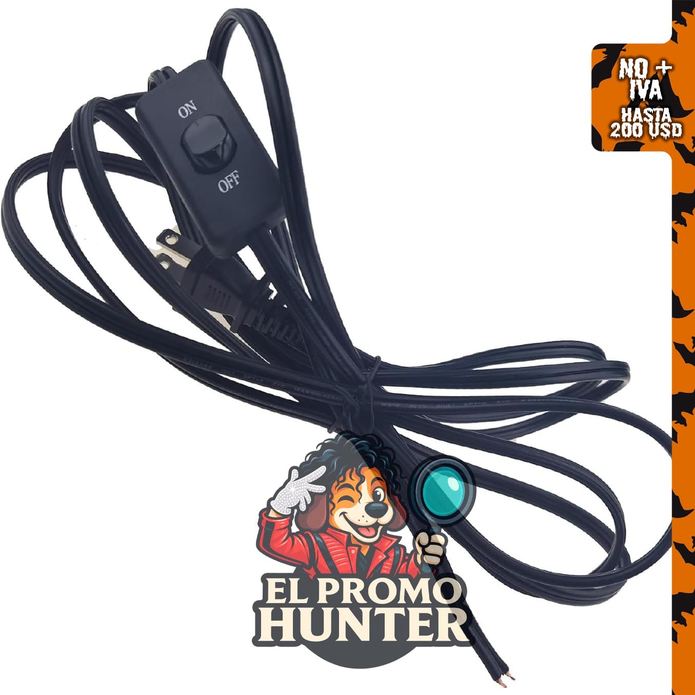 Cable de lámpara de 10 pies con interruptor, 18 AWG, 2 clavijas, 3 A, cobre puro.