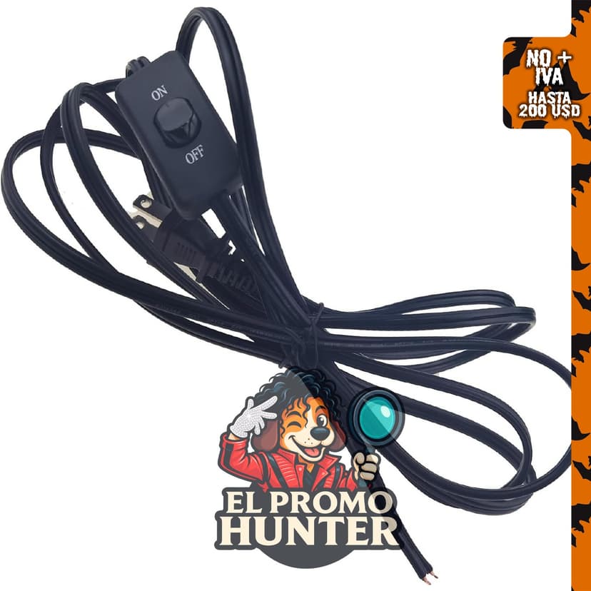 Cable de lámpara de 10 pies con interruptor, 18 AWG, 2 clavijas, 3 A, cobre puro.