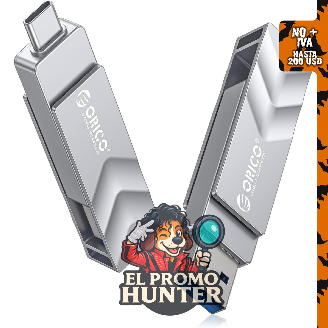 ORICO Unidad flash USB SSD de 256 GB, con velocidades de lectura de hasta 400 MB/s y escritura de 150 MB/s, conectores USB-C y USB-A, carcasa metálica giratoria.