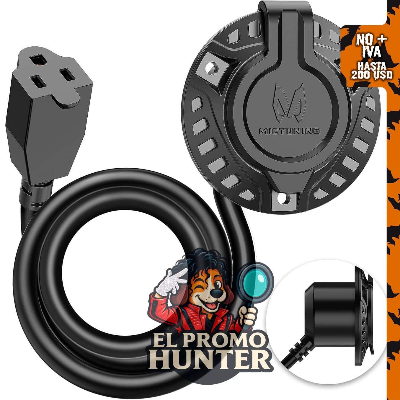MICTUNING Enchufe impermeable del puerto de CA 15A, entrada de alimentación.