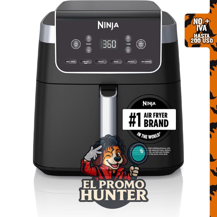Freidora de aire Ninja XL con MaxCrisp, 6.5 cuartos (6.1 L), 6 funciones, color gris.