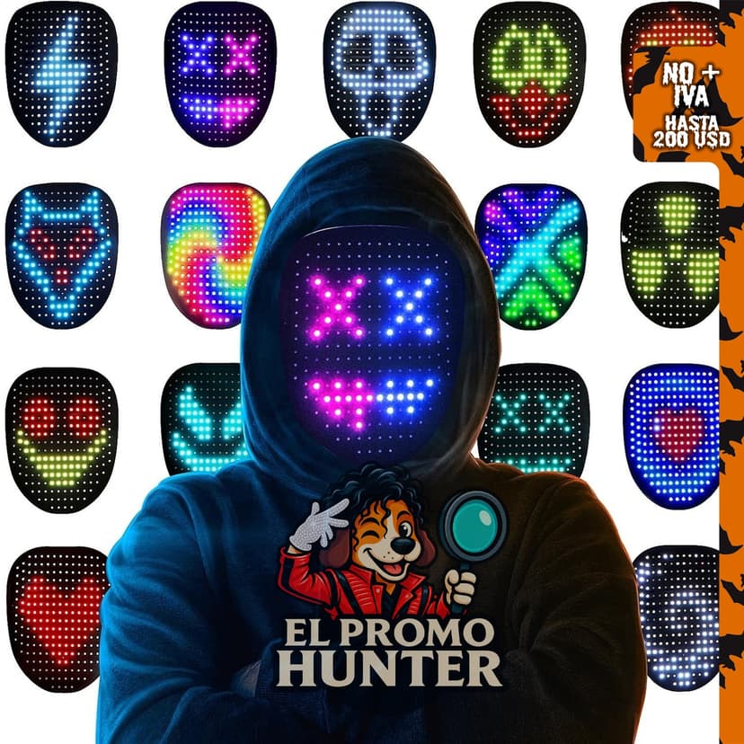 Máscara LED de disfraz de Halloween con detección de gestos para niños.