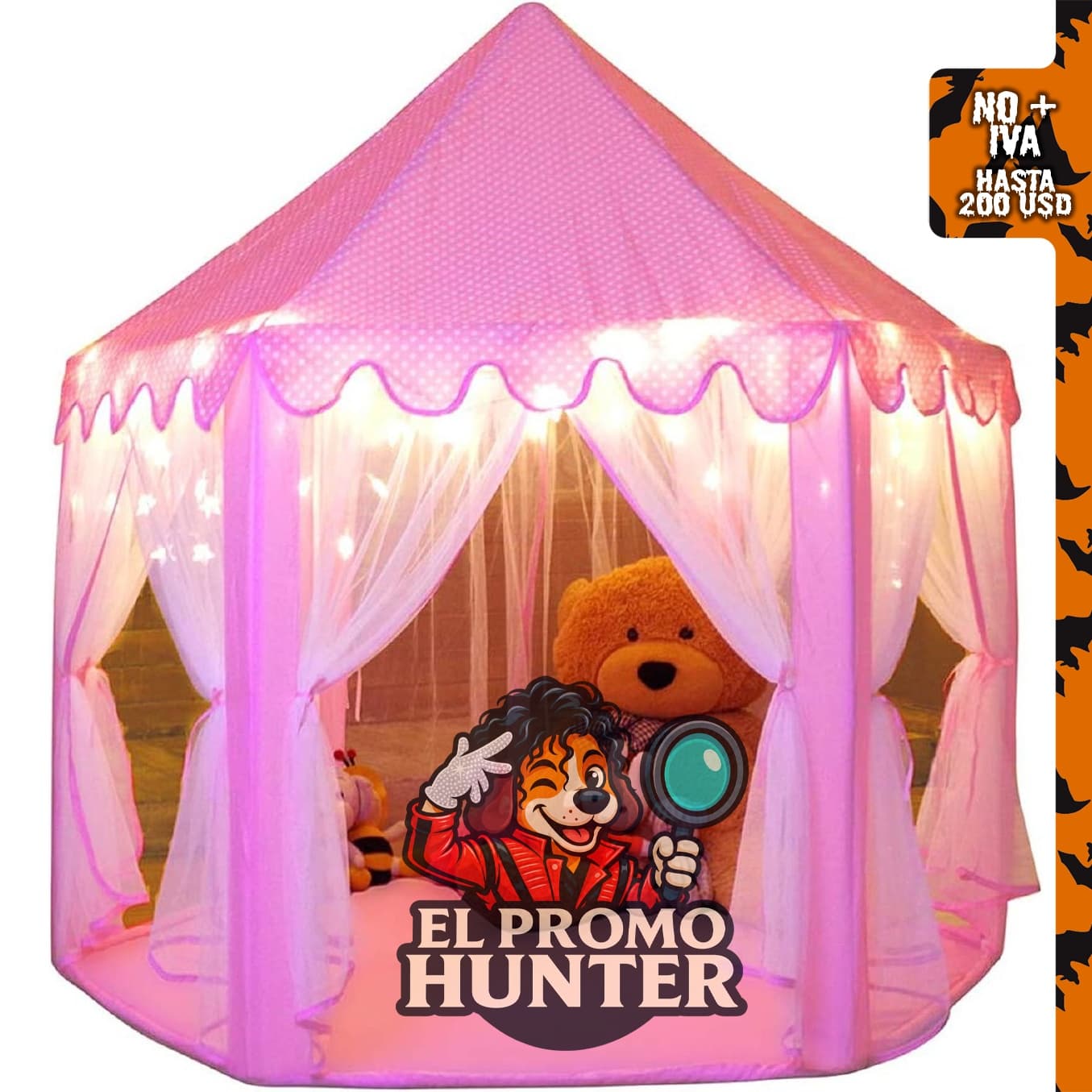 Tienda de campaña de princesa para niñas, 55 x 53 pulgadas, con luces de estrella, apta para interiores y exteriores.