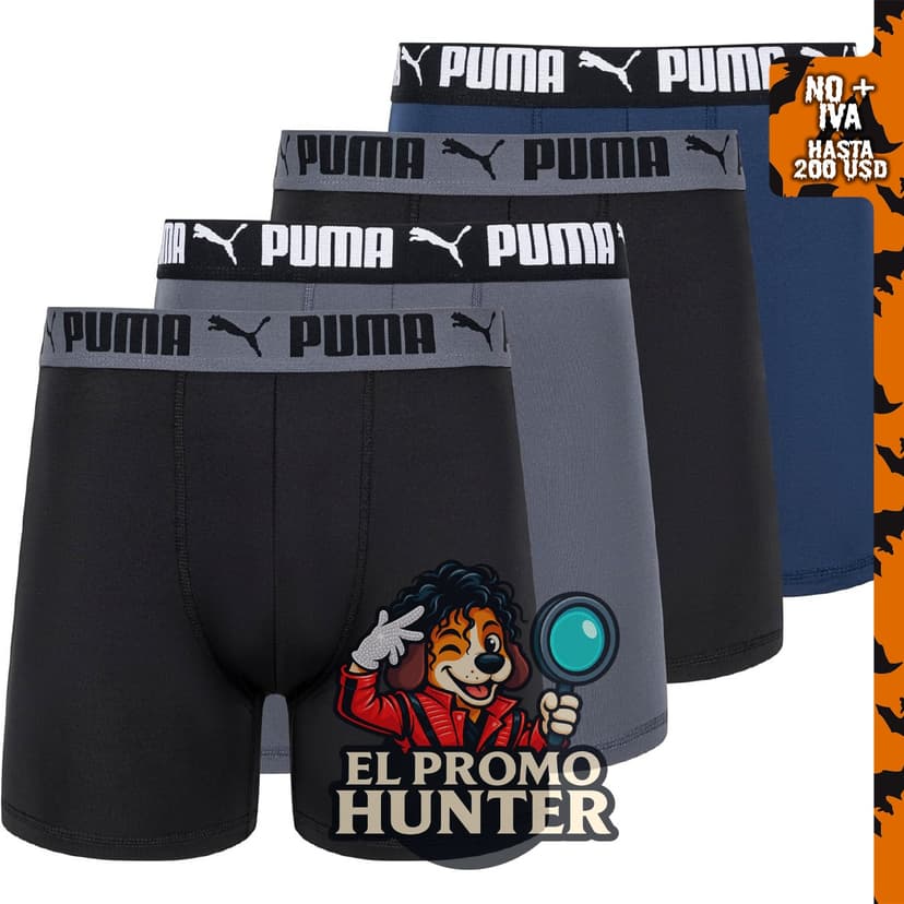 PUMA Paquete de 4 calzoncillos tipo bóxer elásticos activos para hombre.