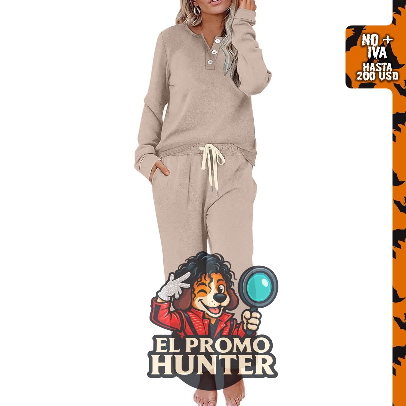 Wiholl Conjunto Deportivo de Dos Piezas para Mujer, incluye sudadera con botones y pantalón con bolsillos.