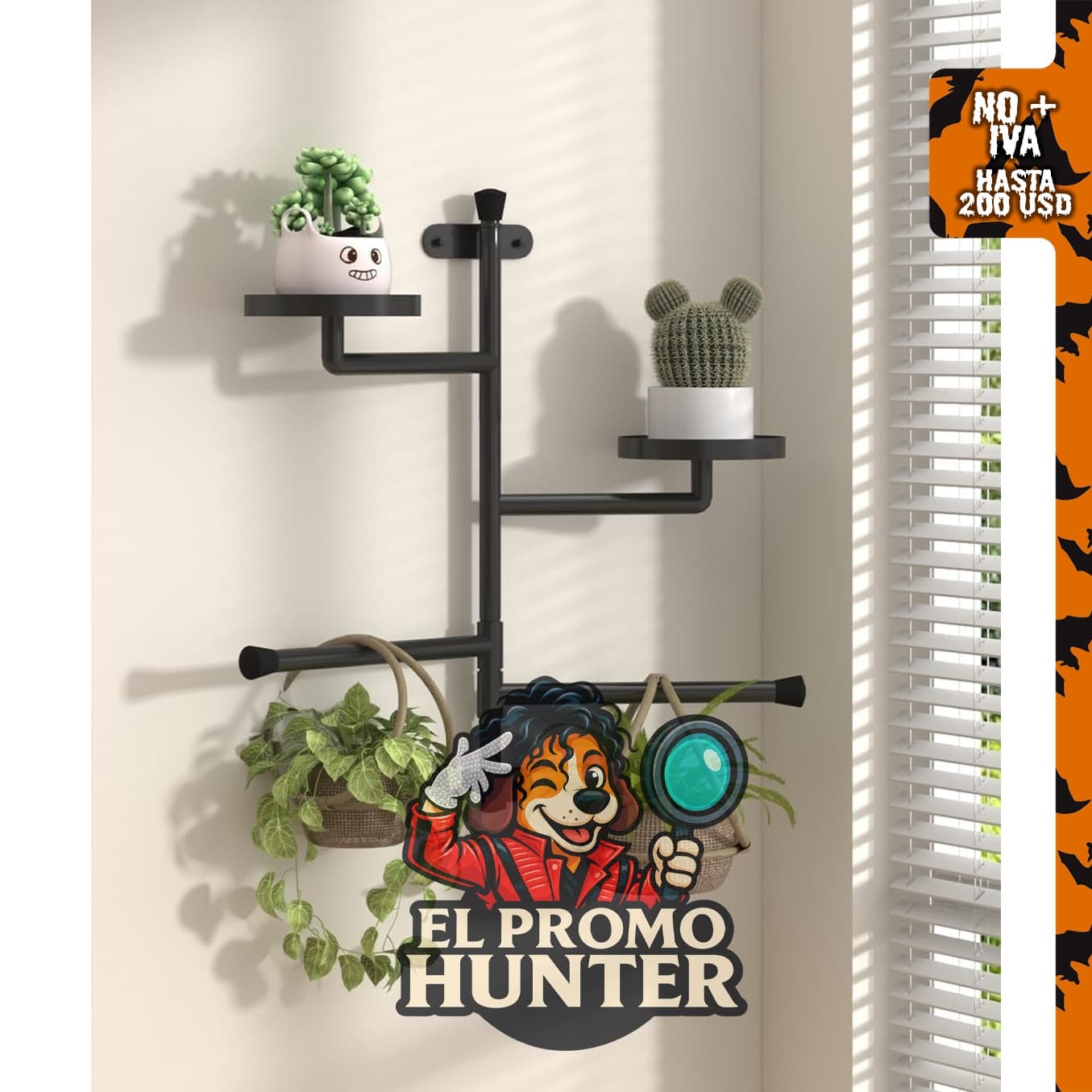 Estante giratorio de 2 niveles para plantas de interior, montado en la pared, con rotación de 160°.