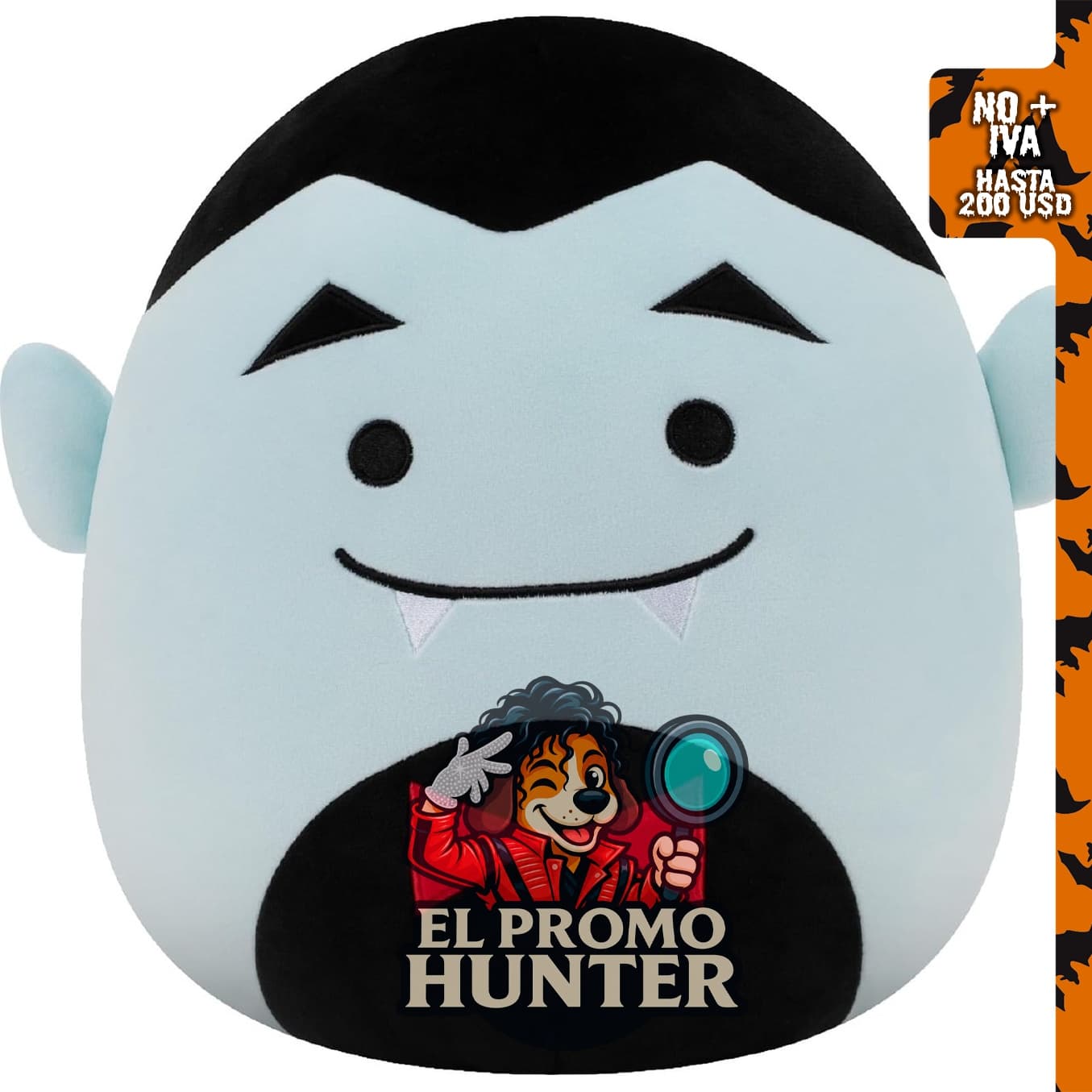 Squishmallows Original Drake the Blue Vampire Bat, peluche de 30.5 cm con pajarita roja.