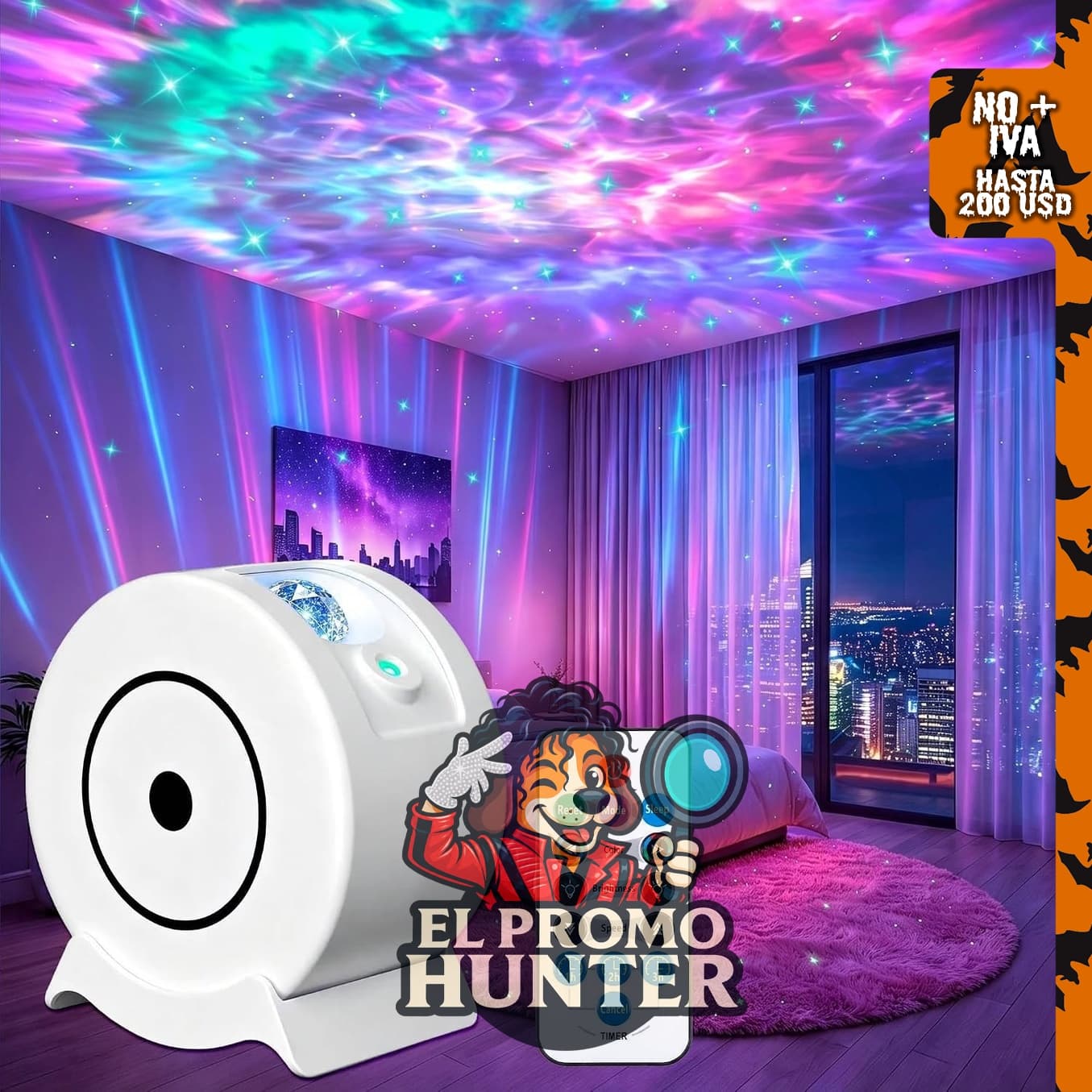 Proyector Galaxy Light Star, luz nocturna de 360° para dormitorio.