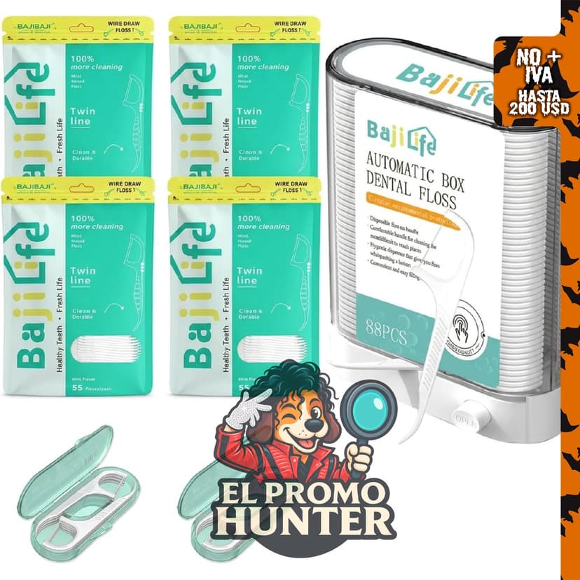 Dispensador de hilo dental bajilife con 4 púas de hilo dental, total 348 unidades.