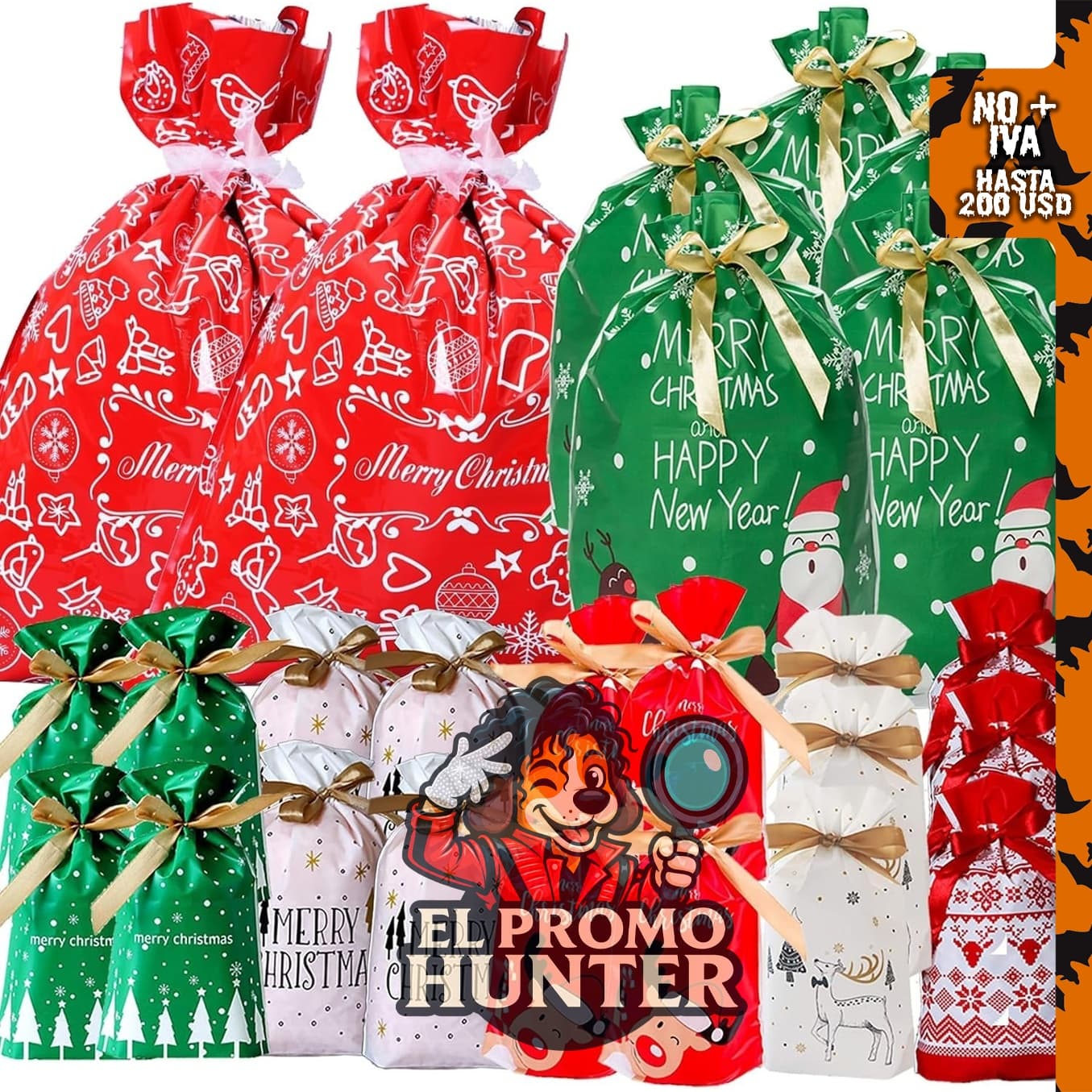 Bolsas de regalo de Navidad con cordón, 30 unidades, varios estilos para envolver dulces y golosinas.