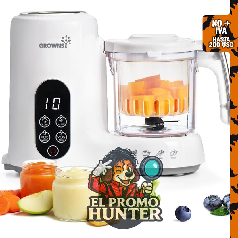 Grownsy Procesador de alimentos para bebés, vaporizador y licuadora, color blanco.